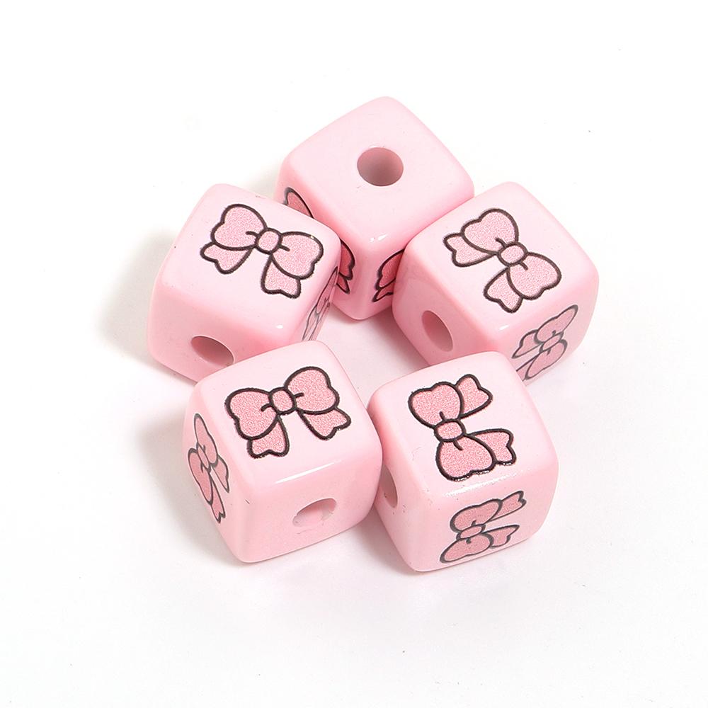 

10pcs/lot 14mm Acrylic Square Beads Colorful Cartoon Pattern Loose Bead For DIY Necklace Bracelet Jewelry Big Hole Spacer Beads розовый