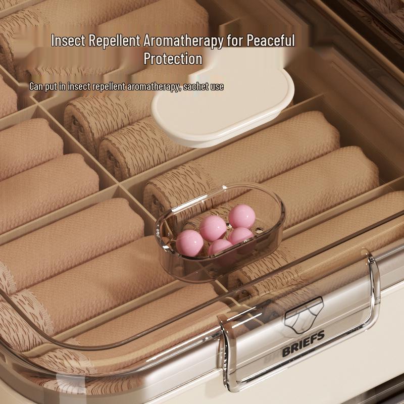 Drei-in-Eins Intimwäsche-Organizer: Unterwäsche-, Slips- und Socken-Aufbewahrungsbox mit Fächern, Deckel und Duft
