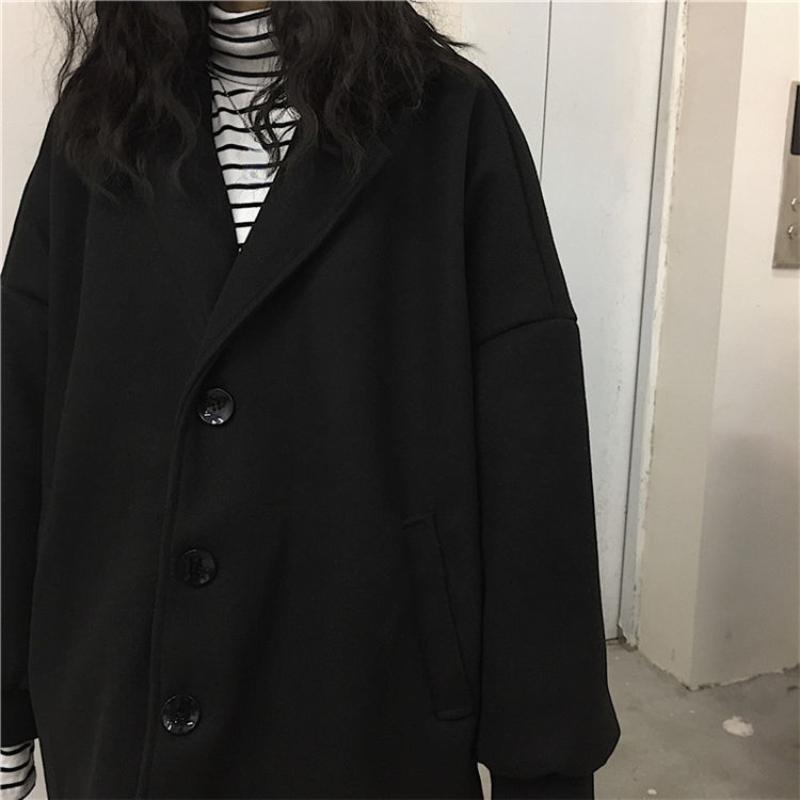 Ladies Woolen Coat Korean Version Harajuku Retro Loose Couple Thickened Quilted Woolen Coat