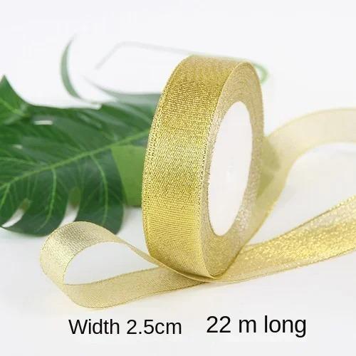 25yards/roll Gold Silver Metallic Glitter Ribbons for Apparel Garment DIY Accessories Crafts Sewing Fabric  Supplies Gift Wrap
