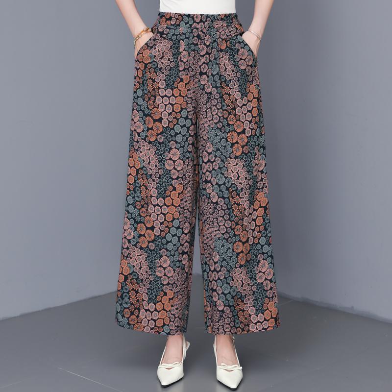 Women's Plus Size Printed Wide Leg Pants, Elastic Waist Summer Casual Trousers (XL-5XL)