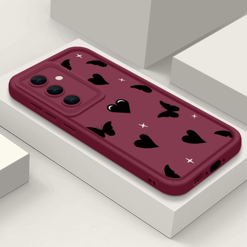 

Ударопрочный чехол для телефона с принтом сердечек и бабочек для Samsung S25 Ultra S24 FE S23 S22 A56 A36 A16 A55 A06 A15 A35 A05 Матовый мягкий бампер из ТПУ Samsung A06 вино красного