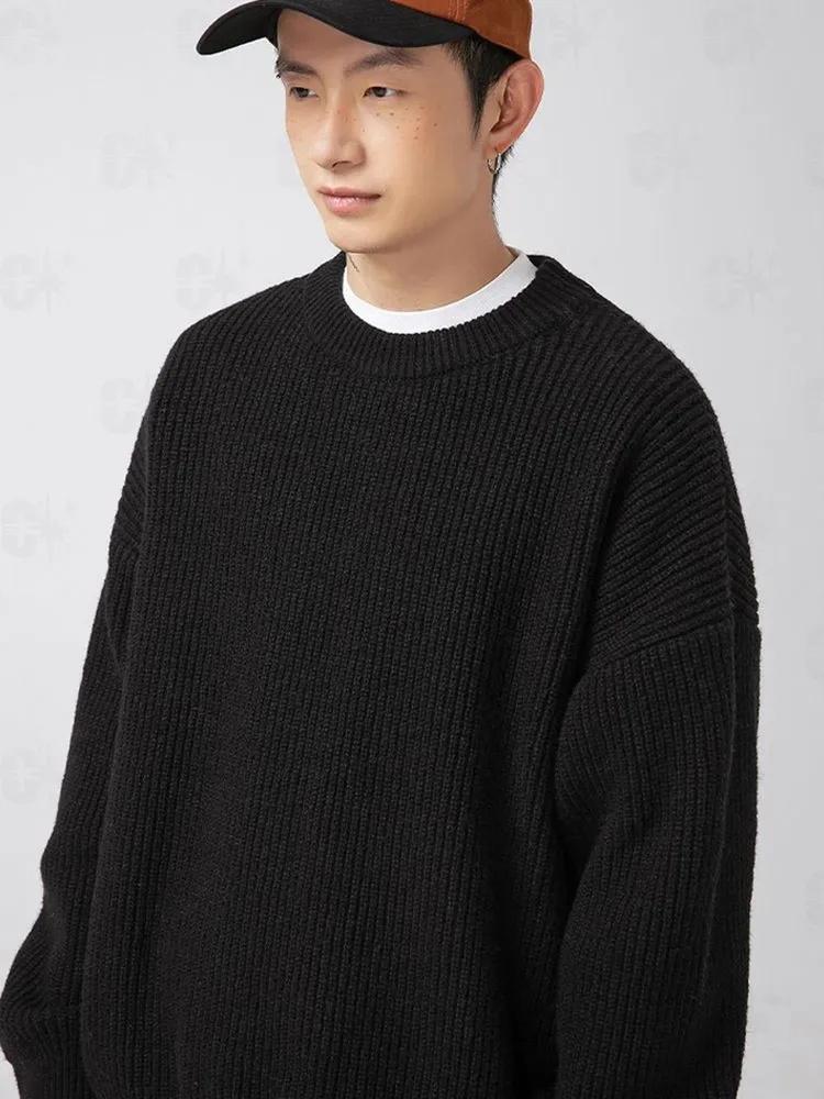 

Men s Loose Trendy Sweater Knitted Sweater M чёрный