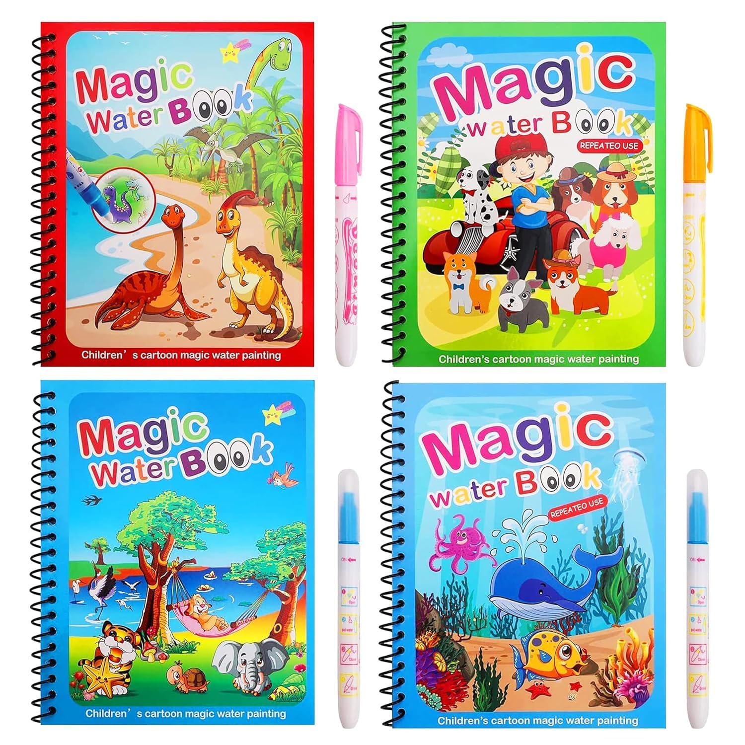

SGIKEX Magic Water Drawing Books for Kids, Reusable Colouring Books with Water Pens, Dinosaur, Pets, Animals, Ocean Themes 1 Book 1pen