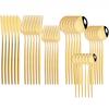 36Pcs Black Gold Cutlery Set Knife Fork Spoon Dinnerware Stainless Steel Dessert Spoon Tableware Flatware Kitchen Silverware