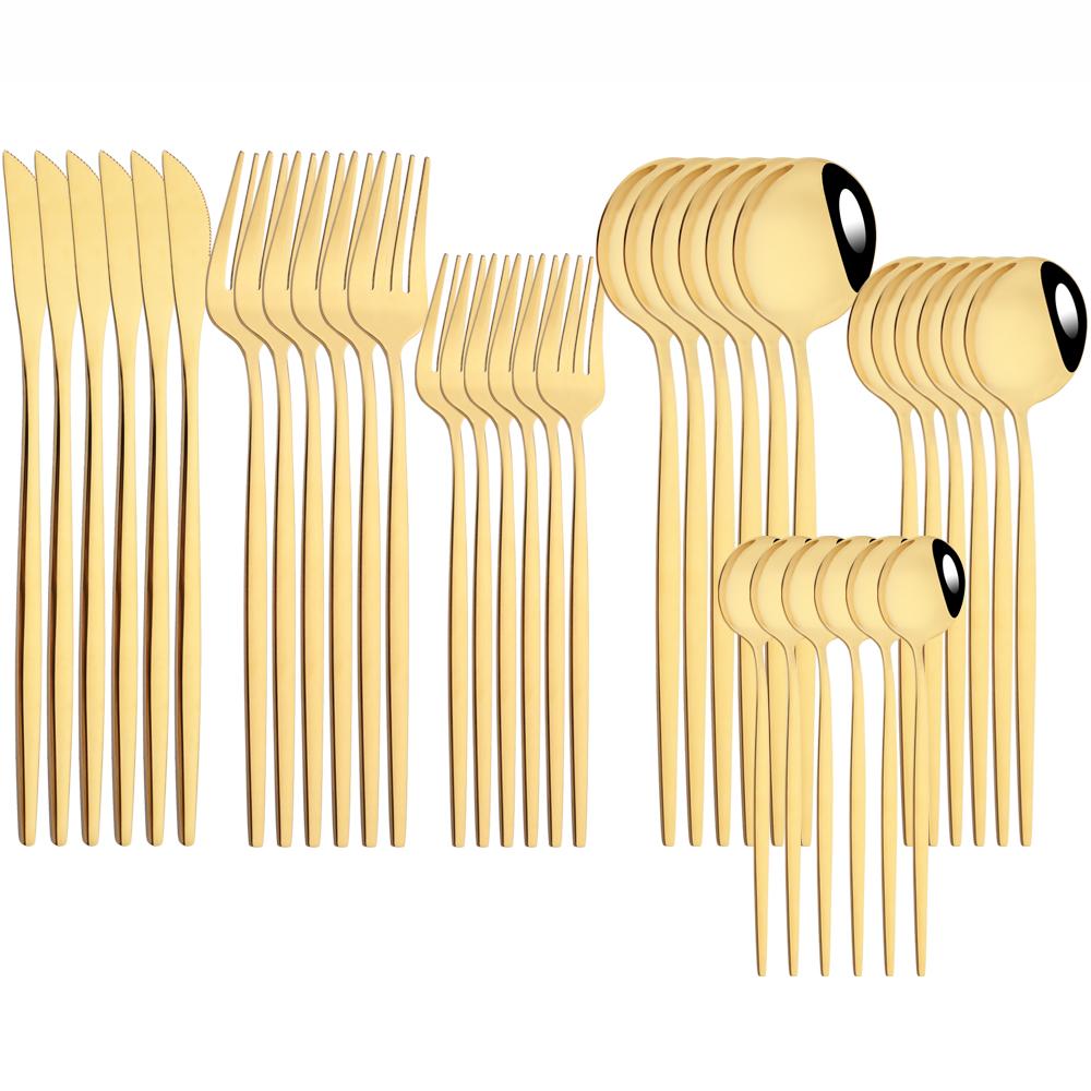 36Pcs Black Gold Cutlery Set Knife Fork Spoon Dinnerware Stainless Steel Dessert Spoon Tableware Flatware Kitchen Silverware