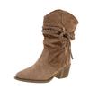 New retro wasteland fringed knight boots suede thick heel sleeve but knee middle tube stacking boots