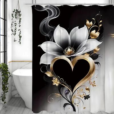 Flower Heart Shower Curtain, Bathroom Decorative Shower Curtain, Waterproof Shower Curtain with Hooks