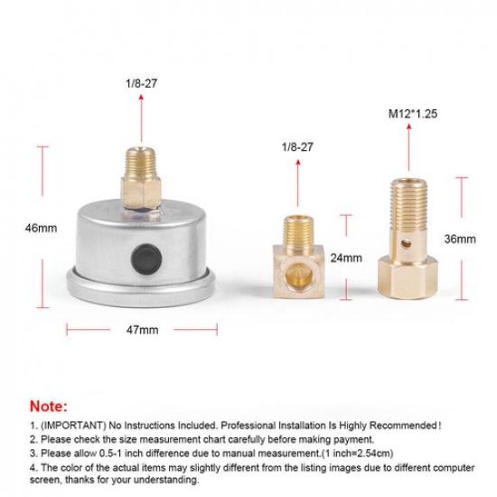 Fuel Pressure Gauge Liquid Filled Meter 1/8 NPT 100PSI For VMS Honda Acura Civic