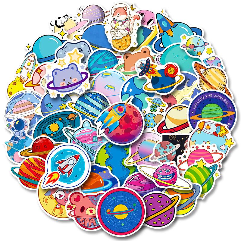 50/100 Galaxy Astronaut Stickers Fantasy Fun Stickers Helmet Car Cartoon Space Planet Stickers