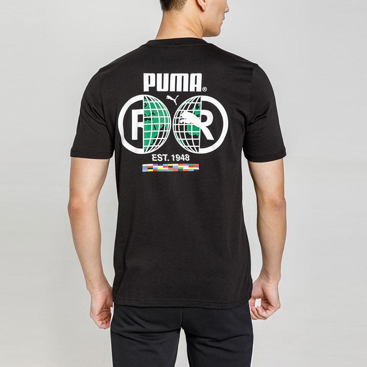 Puma Global Theme Print Crew Neck T-Shirt Men Tops Black 532274-01