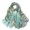 Summer Embroidered Silk Scarf Sun-Resistant Smooth Long Wraps Breathable Chiffon Bandana for Women