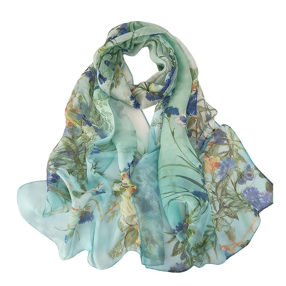 Summer Embroidered Silk Scarf Sun-Resistant Smooth Long Wraps Breathable Chiffon Bandana for Women