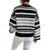 Autumn/winter new cross-border black-and-white striped color-block knit sweater, loose versatile pullover, mid-length lazy sweater for women