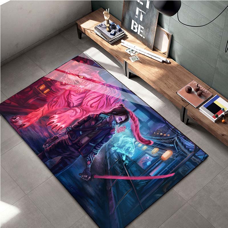 15 Velikostí Cyberpunk-2O77 Hra Oblastní Koberec, Koberec do Obývacího Pokoje Ložnice Pohovka Rohožka Domácí Dekorace, Dětská Protiskluzová Podložka na Podlahu