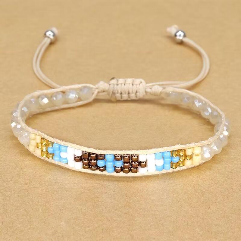 Handmade Woven Bracelets Boho Multicolored faceted Glass Beads Woven Bracelet Women Men Boho Handmade Chic Jewelry