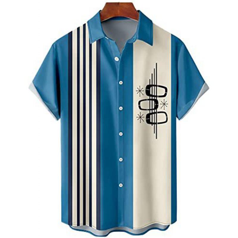1116 New Hawaiian Beach Shirt Men's 1D Striped Digital Printing Men's Shirt