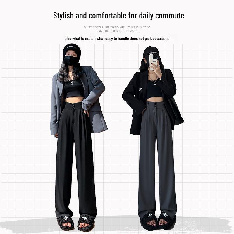 Women's High Waist Drapey Suit Pants, Petite Casual, Narrow & Wide Straight Leg Options, Spring/Autumn 2024.