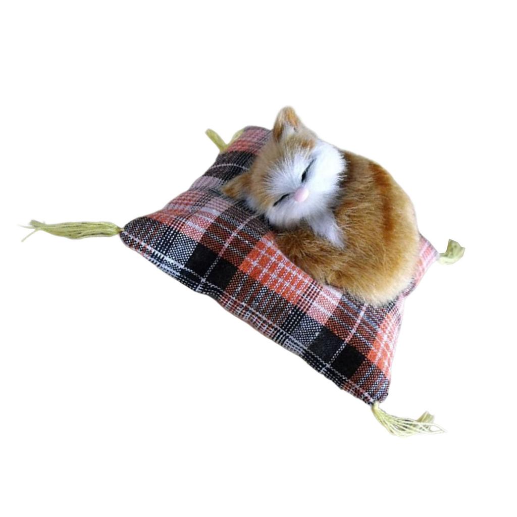 Realistic Sleep Plush Cats Doll Furry Animal Statue with Soft Mat Bed Stuffed Pet Doll for Kids Adults Birthday Gift