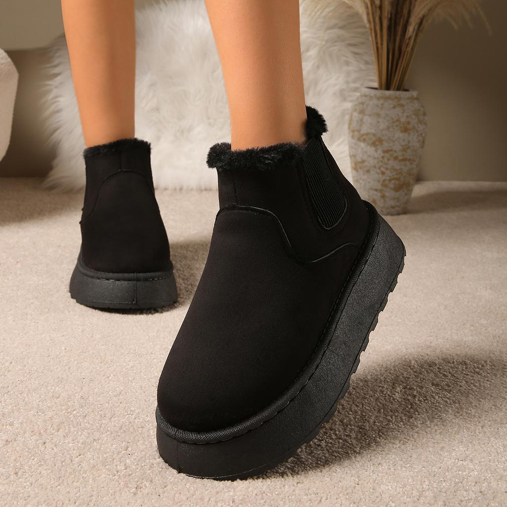 Women's Platform Snow Boots, Plush Lined Round Toe Booties, Winter Slip-On Ankle Boots for Women