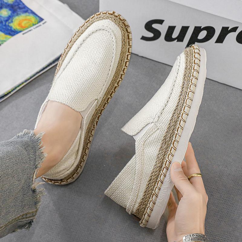 Linen men's shoes - Lazy casual loafers - One-piece slip-on flat-bottomed shoes - Breathable fisherman shoes