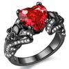 Gothic Skull Vintage Rings Heart Cubic Zirconia Crystal Biker Cocktail Party Rings for Women Halloween Christmas Gifts