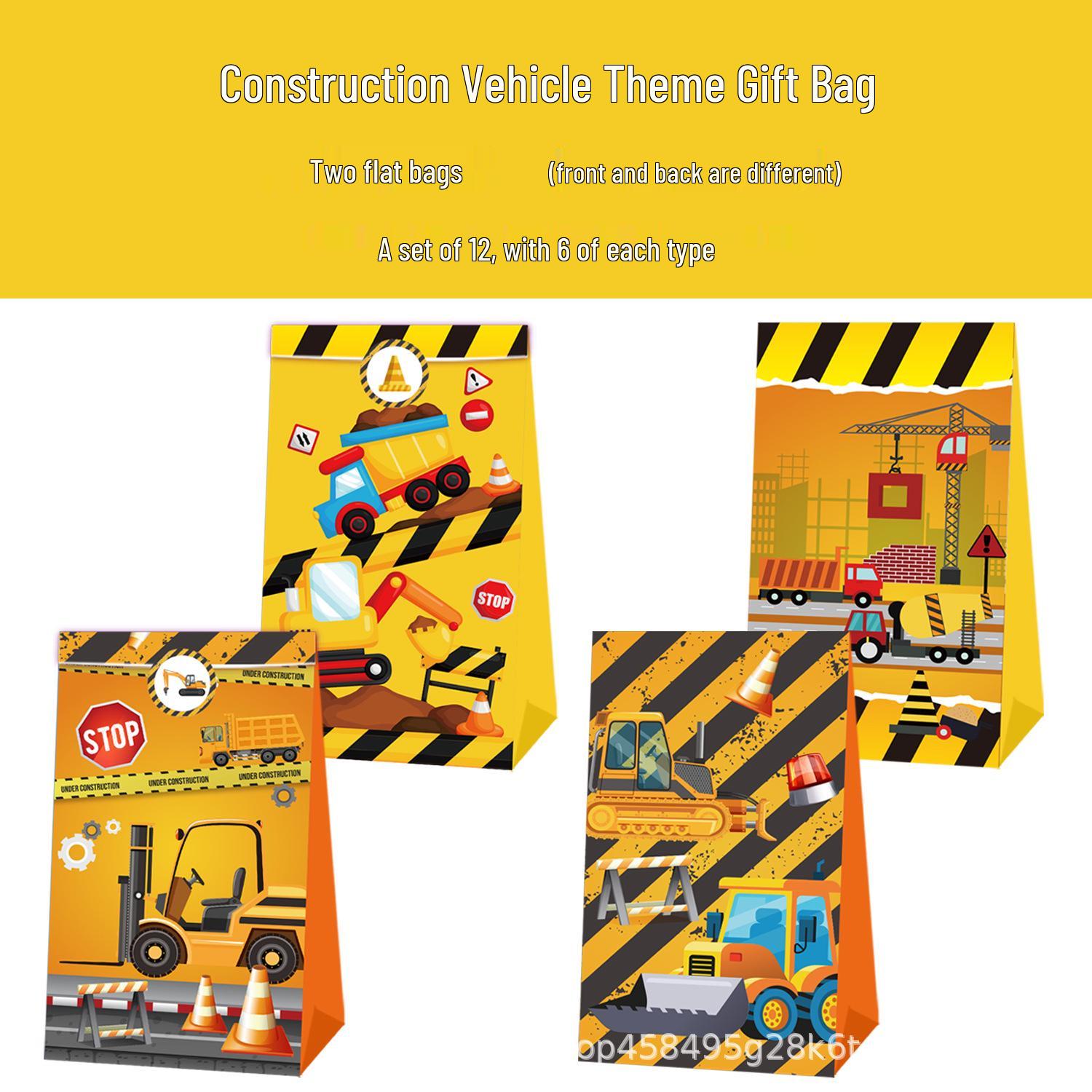 In-Stock Kraft Paper Gift Bags - Engineering Vehicle Design for Party and Birthday Decorations