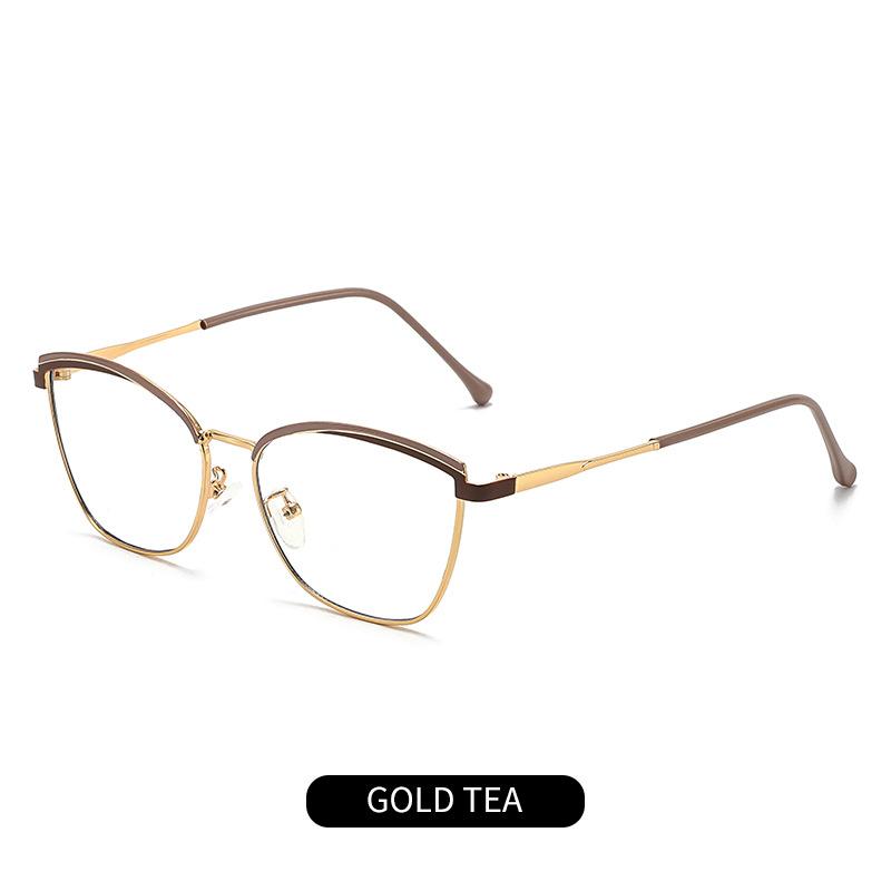 

European and American TR cat eye glasses frame women s tide metal spring foot glasses frame fashion color change anti blue light glasses myopia Anti-blue light flat mirror