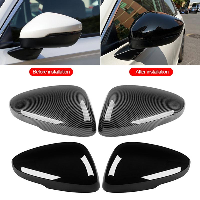 For Honda Civic 11th Gen  2PCS Carbon Fiber Look Add-on ABS Car Side Door Rear View Mirror Cover Cap Sticker Case Shell