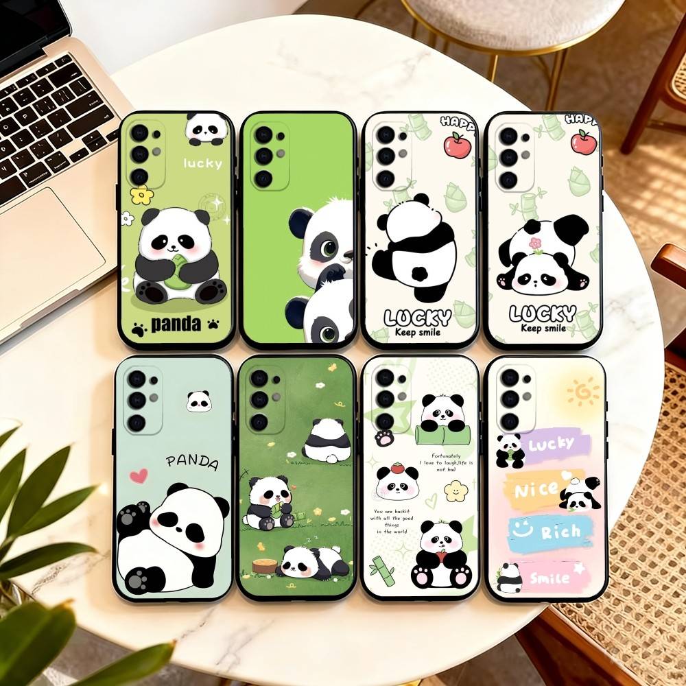 Cute Lucky Panda Phone Case Black Silicone Soft For Samsung S25,S24,S21,S22,S23,S30,Ultra,S20,Plus,Fe,Lite