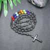 Collier pendentif croix en pierre naturelle, Croix en pierre d'œil de tigre et fer à bille chapelet collier pour homme