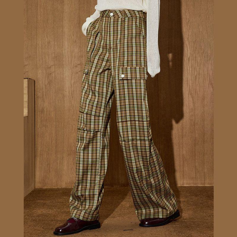 Coolhut American Retro Plaid Workwear Loose Autumn and Winter New Women's Fashion Plaid Straight Casual Pants