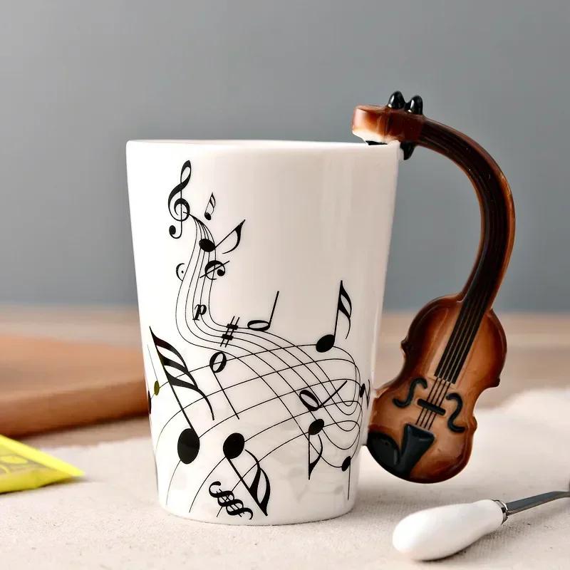 Novelty Music Note Cup Ceramic Guitar Coffee Mugs Personality Tea/Milk/Juice/Lemon Water Bottle Christmas Birthday Gift