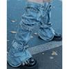 Womens Harajuku Punk Rock Denim Leg Warmer Socks Gothic Bandage Buckled Knee High Foot Cover Aesthetic Grunge Streetwear