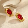 GEMCHIC Women's Retro Geometric Oval Stud Earrings Fashion Gold Tone Resin Statement Jewelry