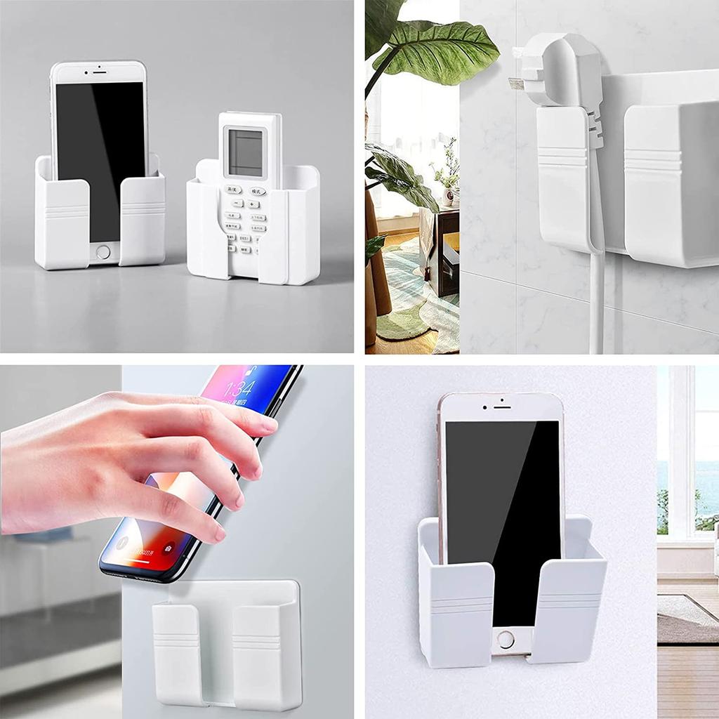 10pcs Wall Mount Phone Holder White Punch Free Wall Mobile Phones Charging Stand Lazy Sticky Remote Control Storage Box