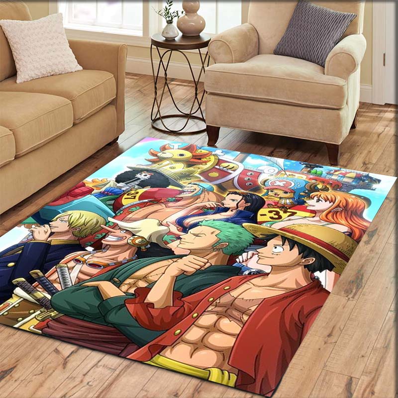 One Piece Luffy & Crew Pattern Printed Rug, Anime Style Home Decor, Anti-slip & Stain-resistant Carpet for Bedroom & Living Room