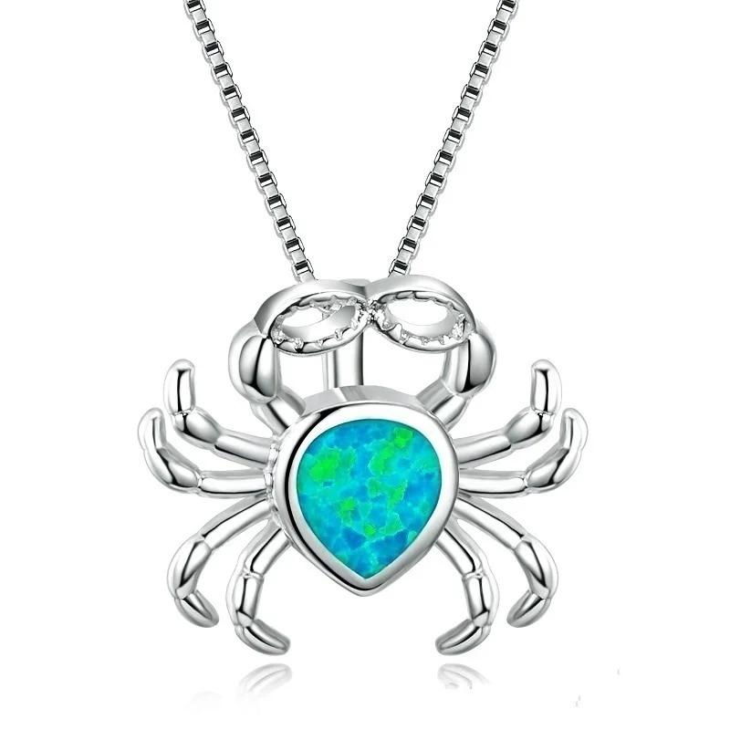 Modische Niedliche Krabben Anhänger Halskette Für Frauen Einlage Blaues Imitationsopal Halskette Hochzeitsschmuck Geburtstagsgeschenke