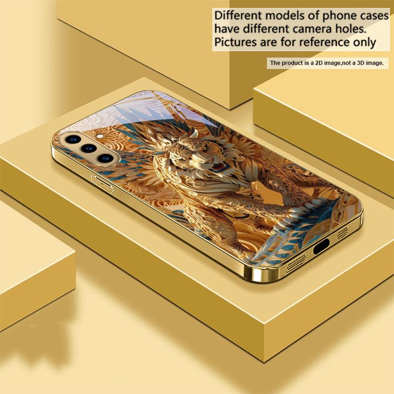 Fantasy Golden Beast For Samsung A 31 32 A33 A34 35 14 A15 13 16 25 26 50 52 53 54 55 56 70 71 72 73 Golden Glass Phone Case