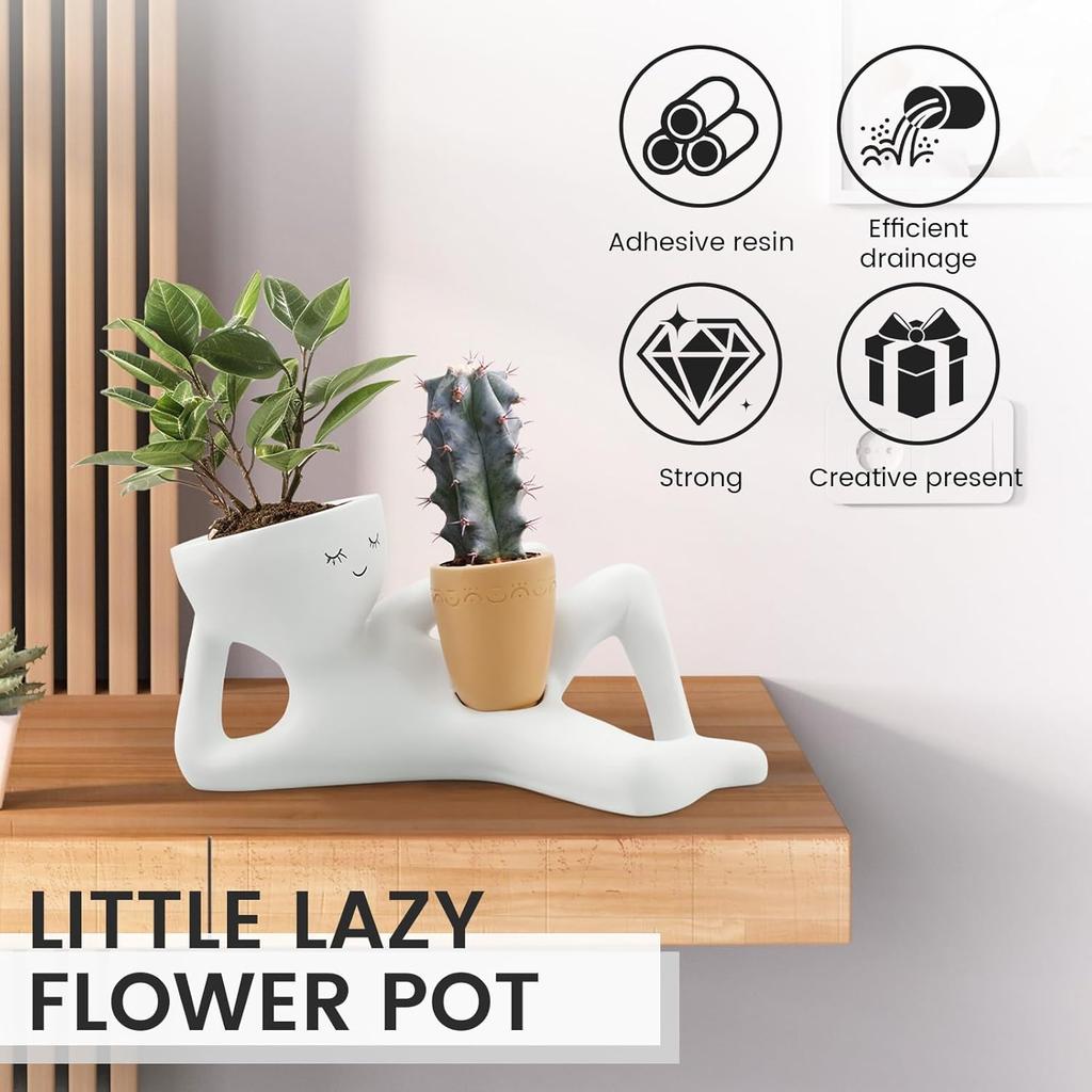 Persona Rilassata Che Tiene il Personaggio Pigro Ragazzo Fioriera con Fiore Sdraiato Figura Vasi per Succulente, Contenitore Vaso Verde per Succulente Cactus