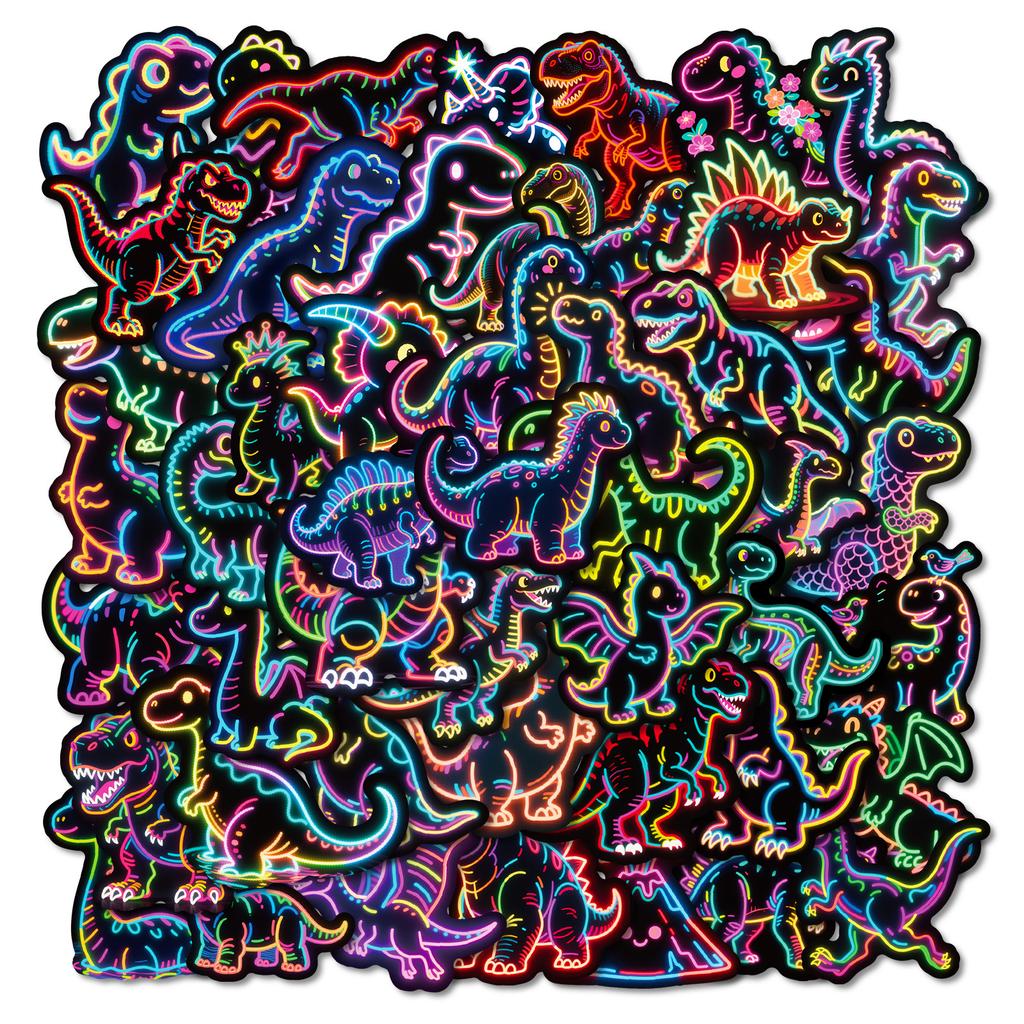 56 Neon Dinosaur Cartoon Graffiti Stickers Colorful Dinosaur Diy Guitar Skateboard Stickers