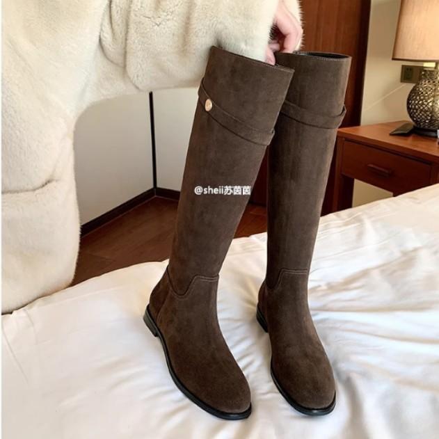 Small Gold Coins Retro Tall Tube Thick Heel Thick Sole But Knee Thin Boots Knight Boots Women's Autumn and Winter