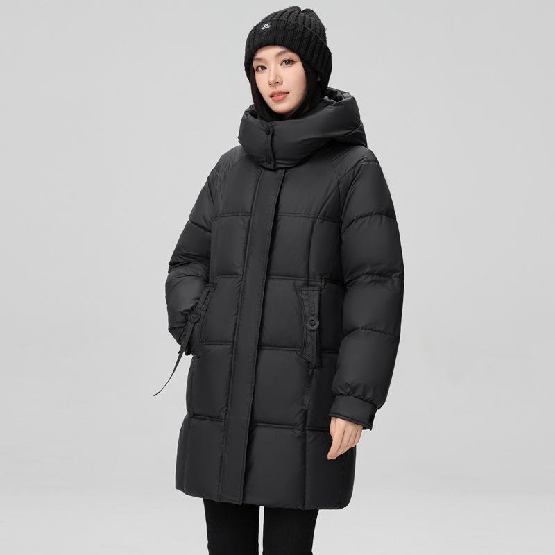 Winter Women's Down Jacket with Hood and Thick Ribbon Long Knee-length Casual Cotton Jacket
