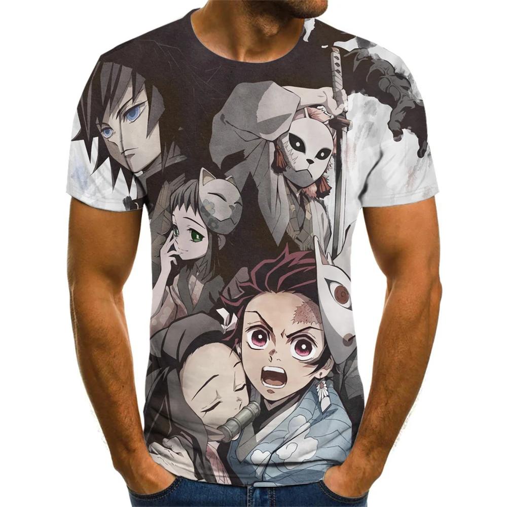 

Футболка с 3D принтом Demon Slayer для мужчин и женщин, летняя модная повседневная футболка унисекс с короткими рукавами в стиле Харадзюку, уличная футболка большого размера 6XL серый