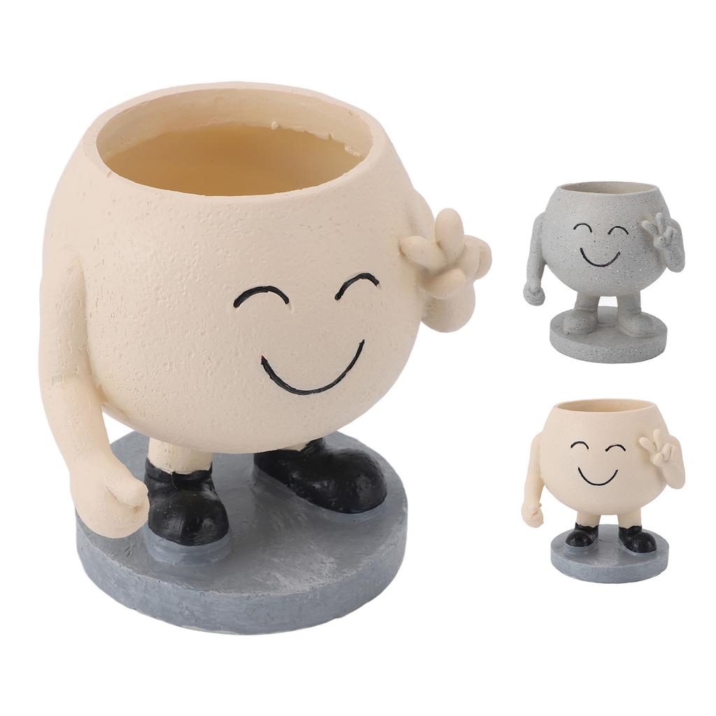 Flower Pot Cute Smile Standing Succulent Flowerpot Fadeless Resin Plant Pot for Garden Courtyard Caf
