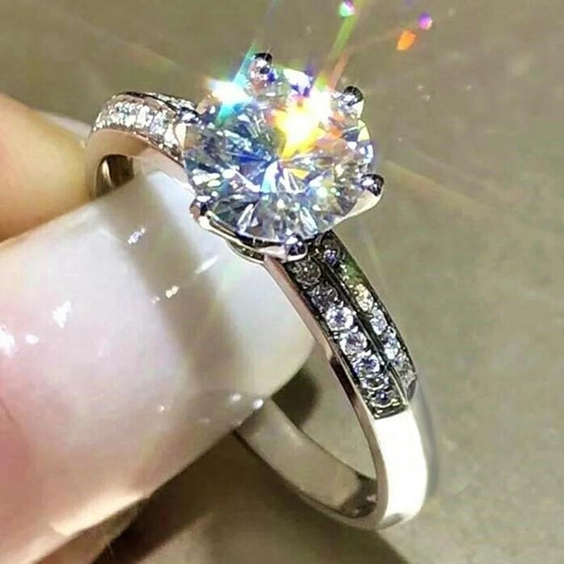 Huitan Wedding Rings for Women 6 Claw Cubic Zirconia Crystal  Color Engagement Proposal Rings for Lover Trendy Jewelry