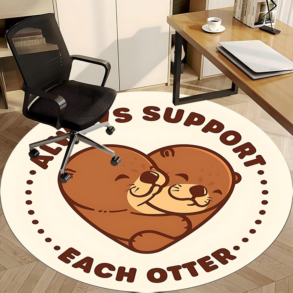 1pc Otters Office Round Area Rug, Indoor Mat Suitable For Office, Under Office Chairs Bedroom Living Room Home Decor, Room Deco