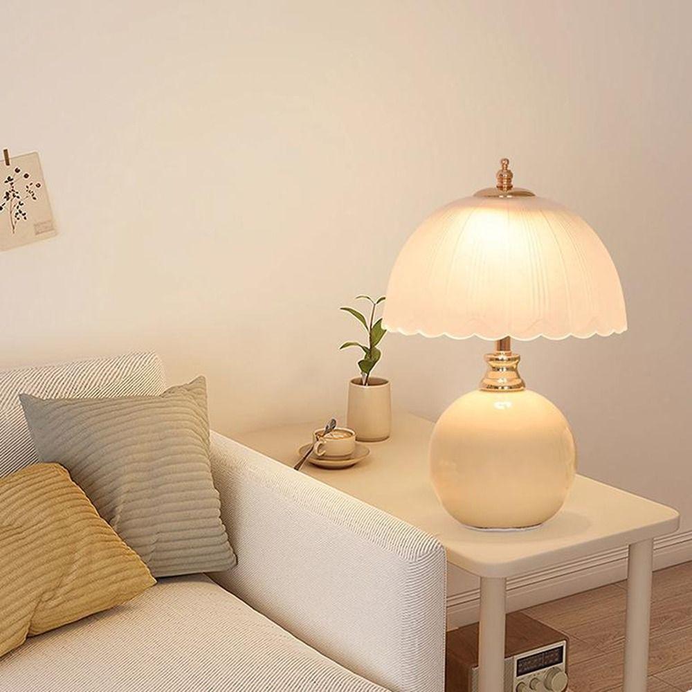 Ceramic Base Flower Bud Table Lamp Glass Cover Bedside Lamp Modern Ambient Light  Bedroom