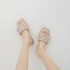 Sheepskin Version of Marshmallow Square Head Leather Woven Slippers for Women Wearing New Flat Bottom One Word Lazy Cool Slippers for Summer Women