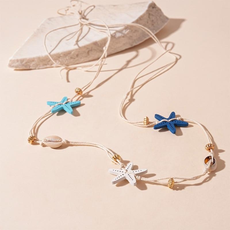 Doppelt tragbare Muscheln Seesterne Körperkette Halskette Mit Elastischer Schnur Choker Halskette Für Sommer Festival Mode